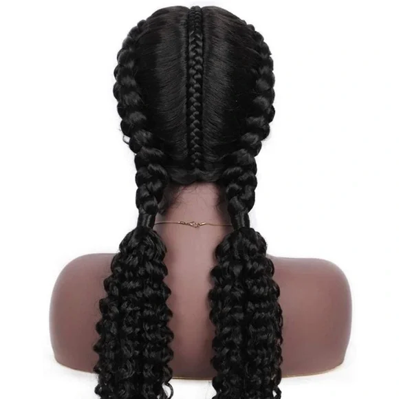 BLACK 28” Braided Dutch Twin lace front Wig *NEW*